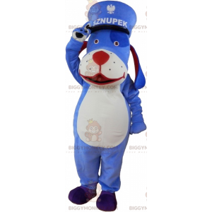 Blau-weißer Hund BIGGYMONKEY™ Maskottchen-Kostüm mit Kepi -