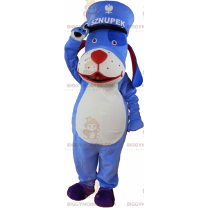 Μπλε και Λευκό Σκύλος BIGGYMONKEY™ μασκότ στολή με Kepi -