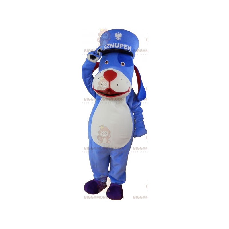 Costume de mascotte BIGGYMONKEY™ de chien bleu et blanc avec un