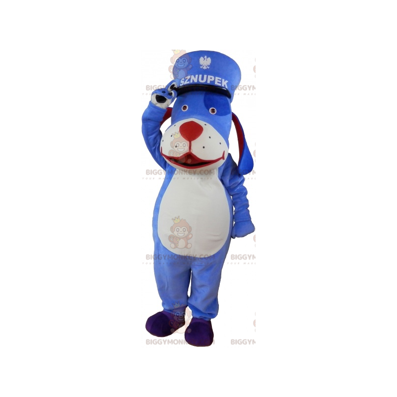 Traje de mascote BIGGYMONKEY™ de cachorro azul e branco com