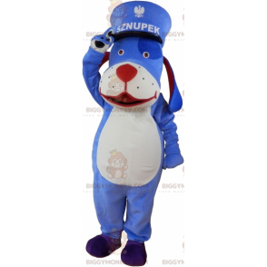 Blue and White Dog BIGGYMONKEY™ Mascot Costume with Kepi –