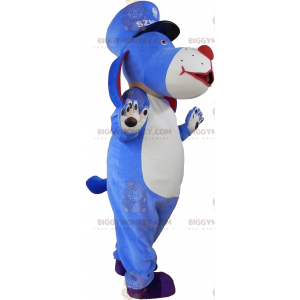 Costume de mascotte BIGGYMONKEY™ de chien bleu et blanc avec un