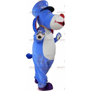 Blau-weißer Hund BIGGYMONKEY™ Maskottchen-Kostüm mit Kepi -