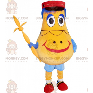 Traje de mascote BIGGYMONKEY™ Homem Pêra Amarelo com Kepi –