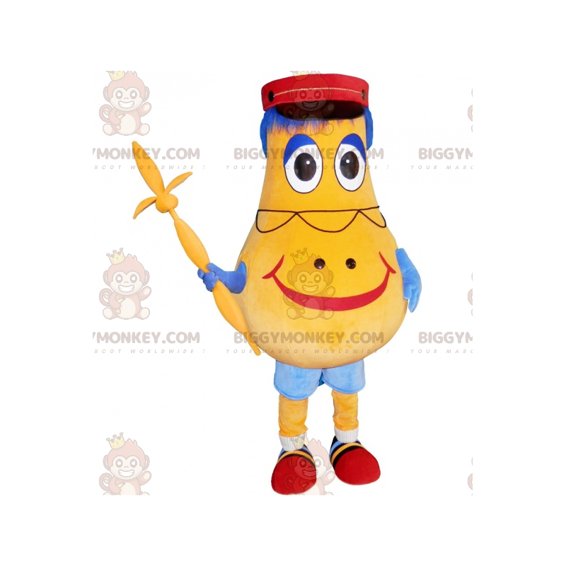 BIGGYMONKEY™ mascottekostuum gele peer man met kepi -