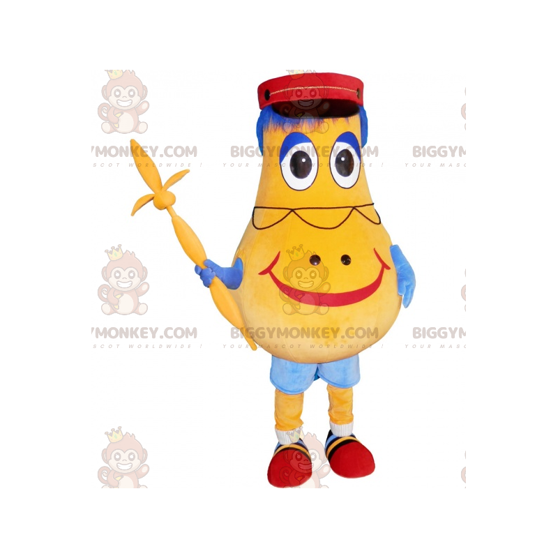 Traje de mascote BIGGYMONKEY™ Homem Pêra Amarelo com Kepi –