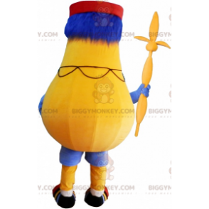 Traje de mascote BIGGYMONKEY™ Homem Pêra Amarelo com Kepi –