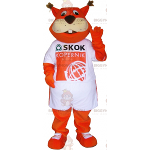 Orange Fox BIGGYMONKEY™ Mascot Costume Wearing T-Shirt –