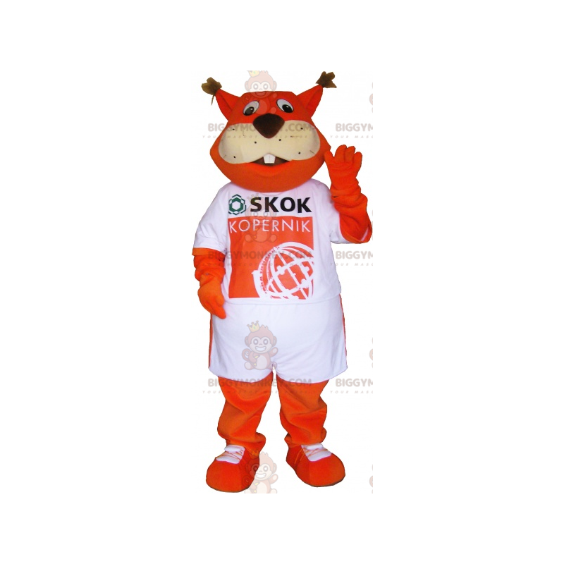 Costume de mascotte BIGGYMONKEY™ de renard orange vêtu d'un