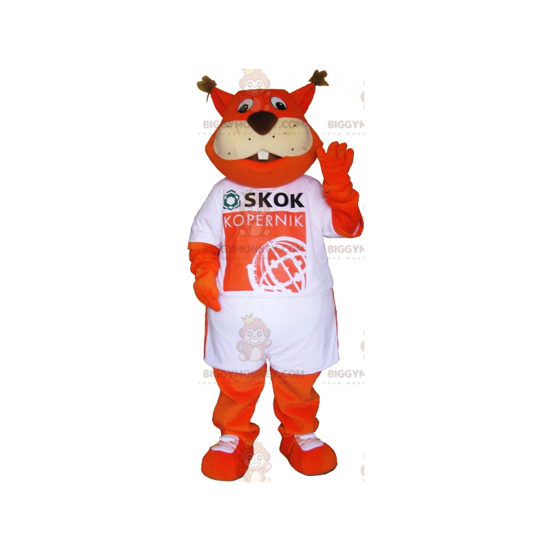 Orange Fox BIGGYMONKEY™ Mascot Costume Wearing T-Shirt –