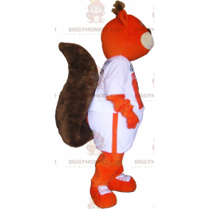 Costume de mascotte BIGGYMONKEY™ de renard orange vêtu d'un