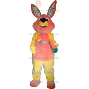 Disfraz de mascota conejito de peluche rosa y amarillo