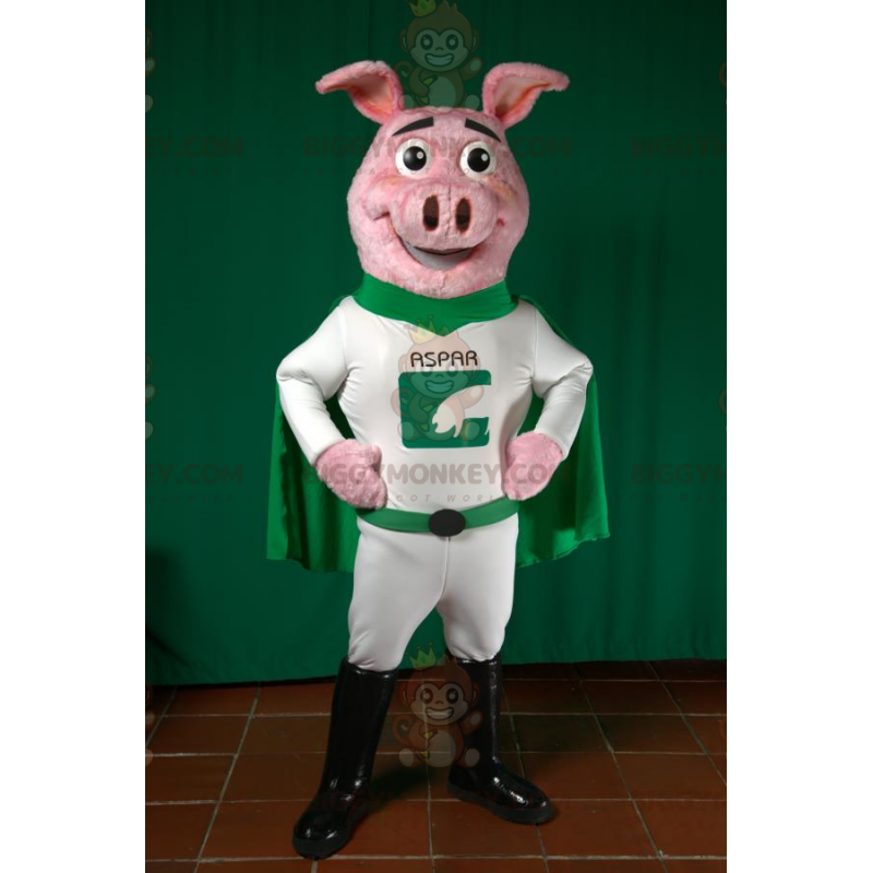 Traje de mascote de porco BIGGYMONKEY™ com roupa de super-herói