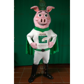 BIGGYMONKEY™ Pig Mascot Costume in Green and White Superhero