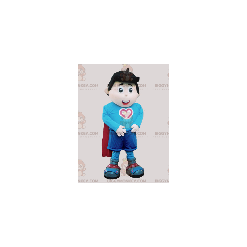 Liten pojke BIGGYMONKEY™ maskotdräkt med cape och fantastiska
