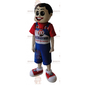 BIGGYMONKEY™-mascottekostuum voor jongens in blauwe overall en