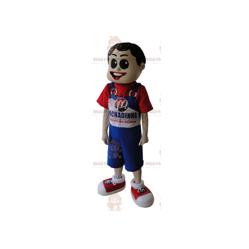 Boy's BIGGYMONKEY™ Mascot Costume in Blue Overalls and Red