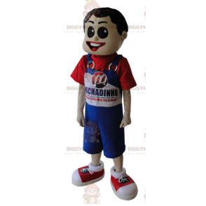 Costume de mascotte BIGGYMONKEY™ de garçon en salopette bleue