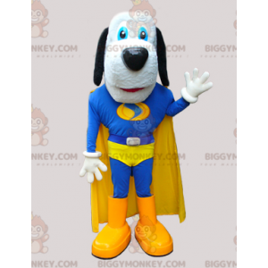 Costume mascotte cane BIGGYMONKEY™ da supereroe blu e giallo -