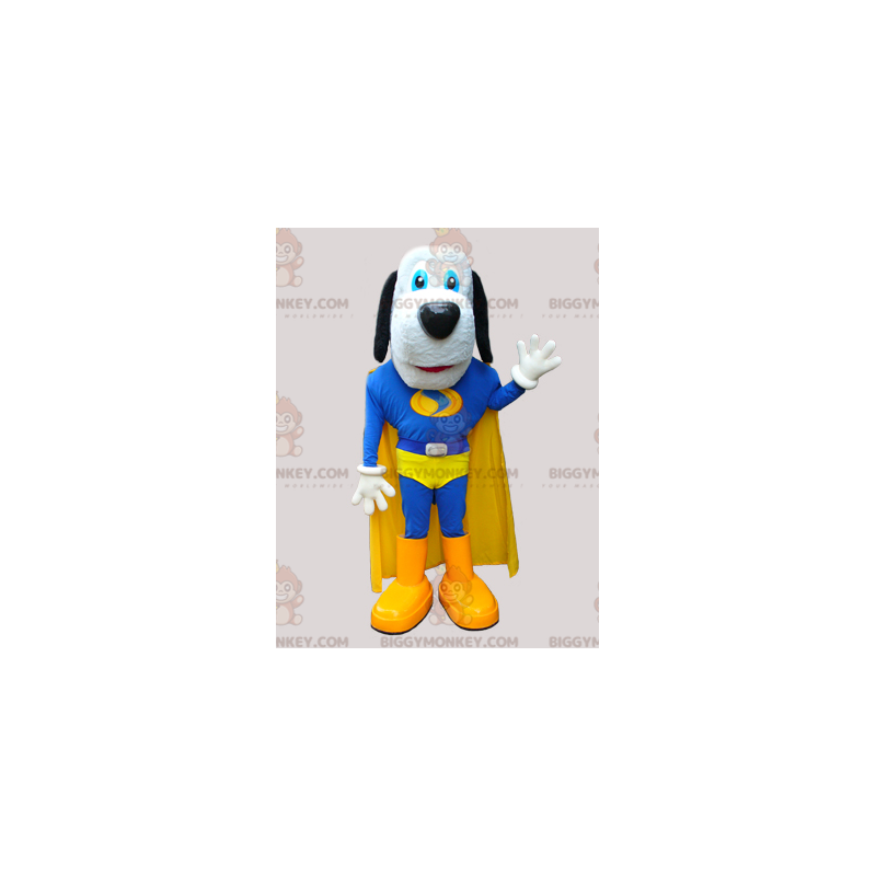 Blå och gul superhjälte söt hund BIGGYMONKEY™ maskotdräkt -