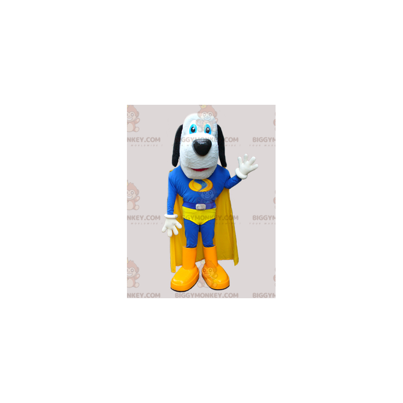 Costume mascotte cane BIGGYMONKEY™ da supereroe blu e giallo -