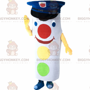 Bílý a barevný kostým maskota BIGGYMONKEY™ se semaforem s Kepi
