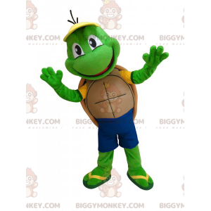 Bonito y divertido disfraz de mascota de tortuga verde