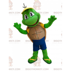 Bonito y divertido disfraz de mascota de tortuga verde