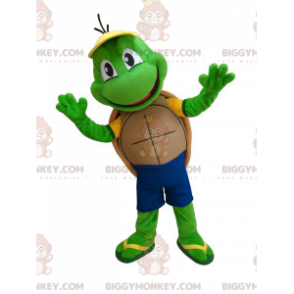 Leuke en grappige groene schildpad BIGGYMONKEY™ mascottekostuum