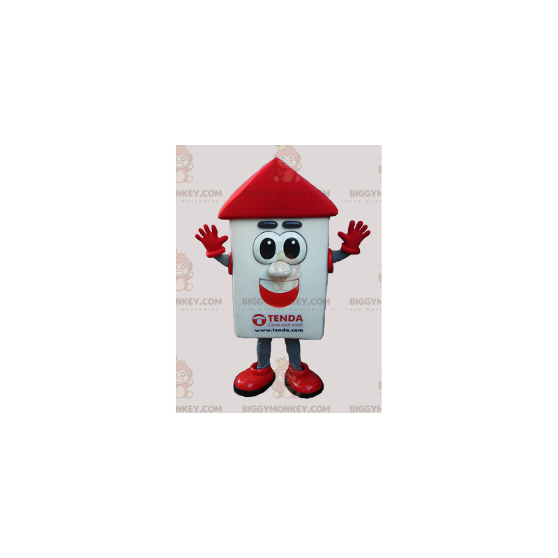 White and Red House BIGGYMONKEY™ Mascot Costume with Big Eyes –