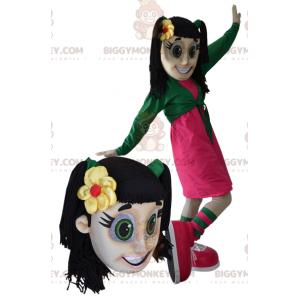 BIGGYMONKEY™ Mascottekostuum Bruin tienermeisje met groene ogen