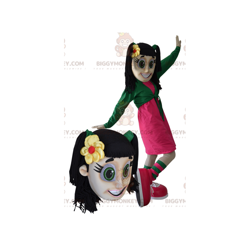 BIGGYMONKEY™ Mascot Costume Brown Teen Girl with Green Eyes –