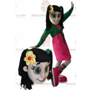 BIGGYMONKEY™ Mascot Costume Brown Teen Girl with Green Eyes –