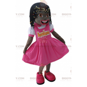 BIGGYMONKEY™ Costume da mascotte da bambina africana vestita di