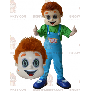 Ginger Boy BIGGYMONKEY™ maskottiasu sinisillä haalareilla -