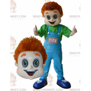 Ginger Boy BIGGYMONKEY™ maskotkostume med blå overalls -