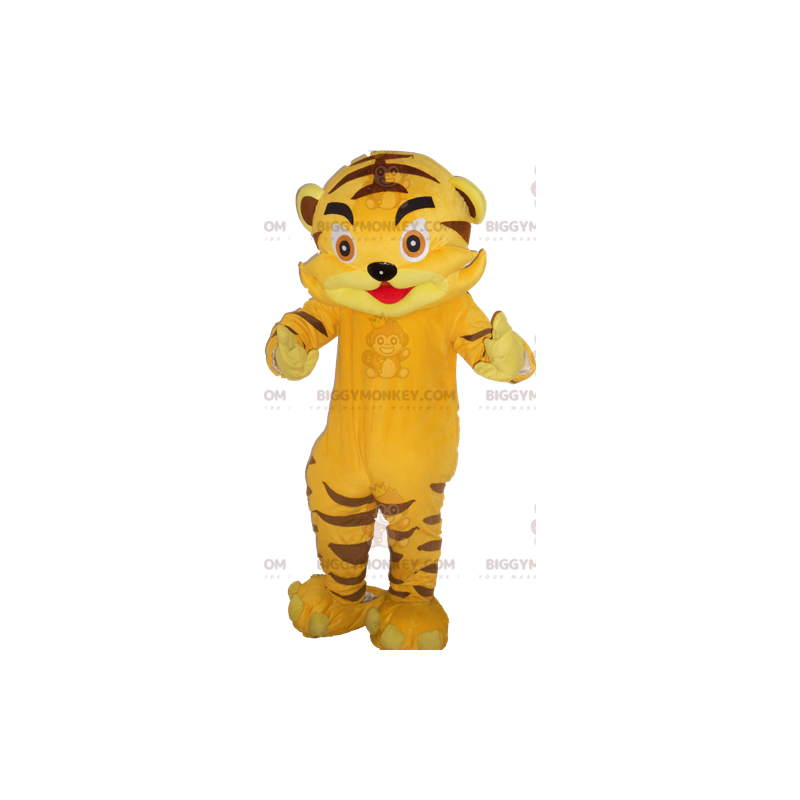 Traje de mascote BIGGYMONKEY™ de tigre amarelo gigante fofo –
