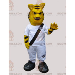 BIGGYMONKEY™ Wild aussehendes Tiger-Maskottchen-Kostüm in Weiß