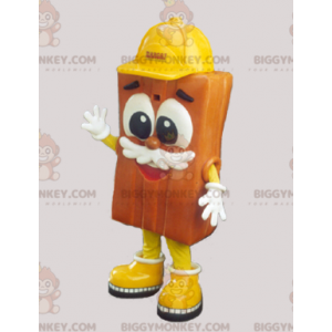 Tegelbrun BIGGYMONKEY™ maskotdräkt med gul hjälm - BiggyMonkey