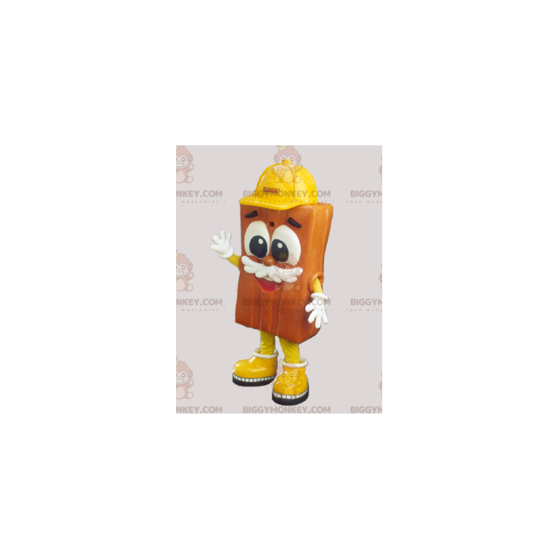 Brązowy kostium maskotki BIGGYMONKEY™ z żółtym hełmem -