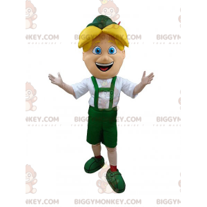 BIGGYMONKEY™ mascottekostuum blonde jongen in groene Tiroler
