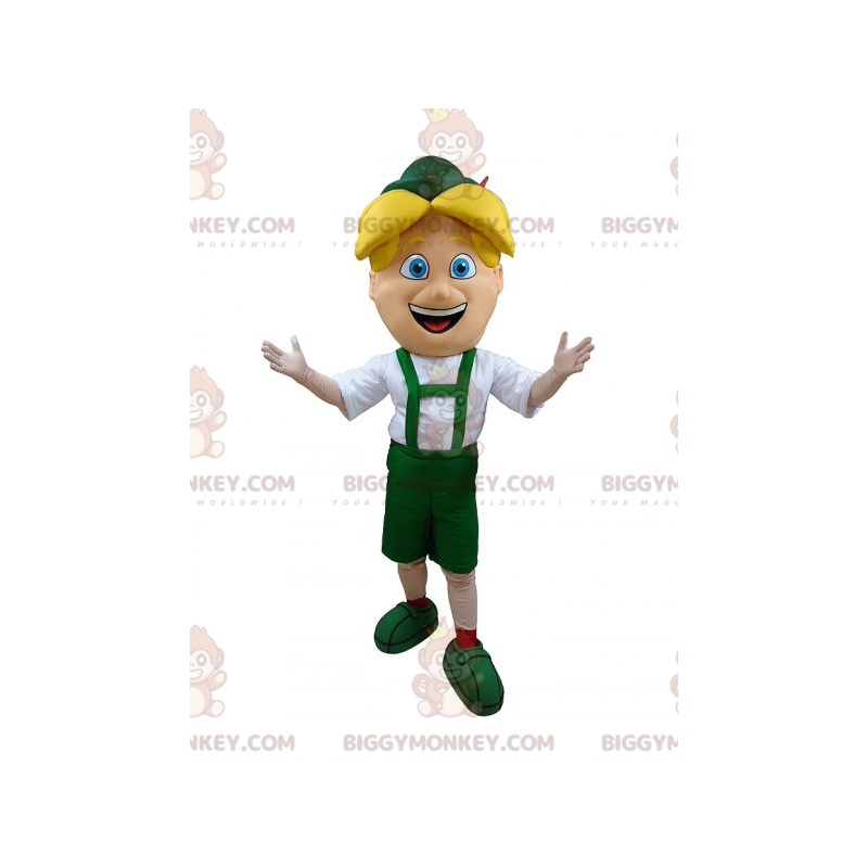 BIGGYMONKEY™ mascottekostuum blonde jongen in groene Tiroler