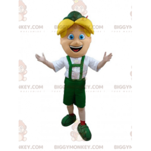 BIGGYMONKEY™ Mascot Costume Blond Boy In Green Tyrolean Outfit