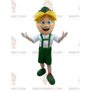 BIGGYMONKEY™ Maskottchen Kostüm Blonder Junge im grünen Tiroler