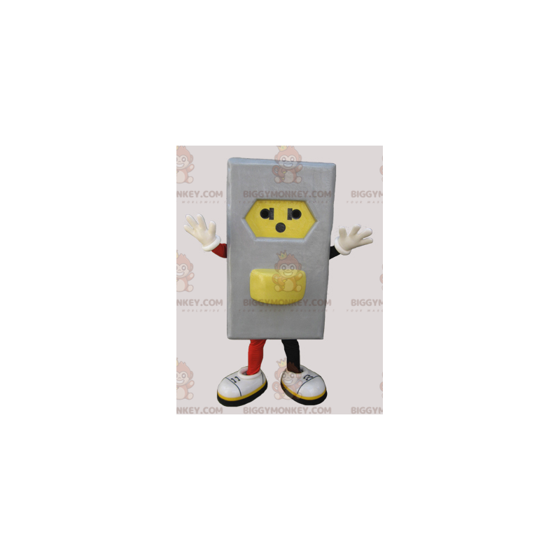 Grå og gul elektrisk stik BIGGYMONKEY™ maskot kostume -