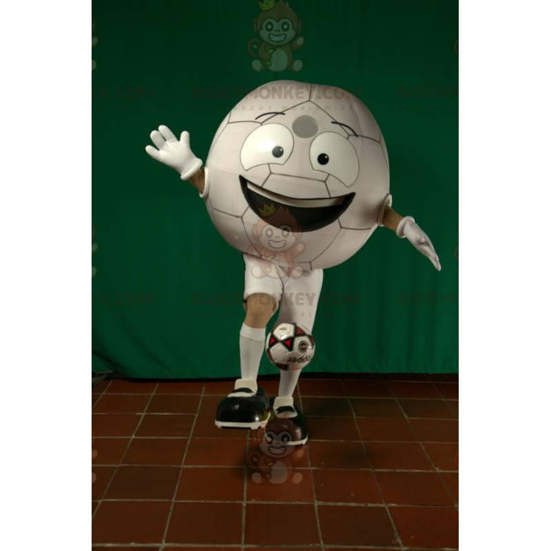 Riesiger weißer Fußball BIGGYMONKEY™ Maskottchen-Kostüm -