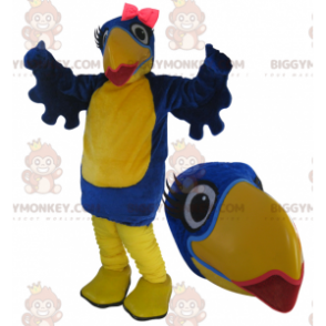 BIGGYMONKEY™ Mascottekostuum met grote blauwe en gele vogel met