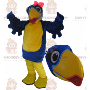 Traje de mascote de pássaro azul e amarelo BIGGYMONKEY™ com