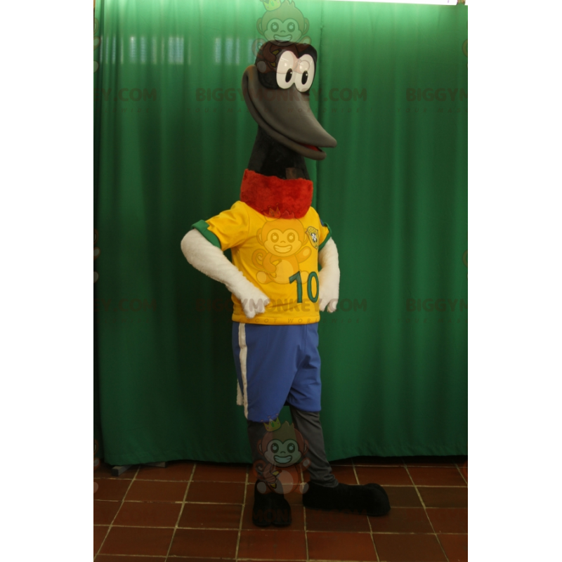 BIGGYMONKEY™ Mascot Costume Long Neck Black Bird With Big Beak