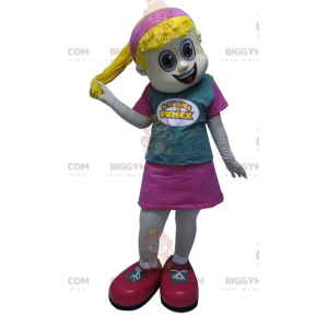 Costume da mascotte BIGGYMONKEY™ da ragazza bionda con trapunta